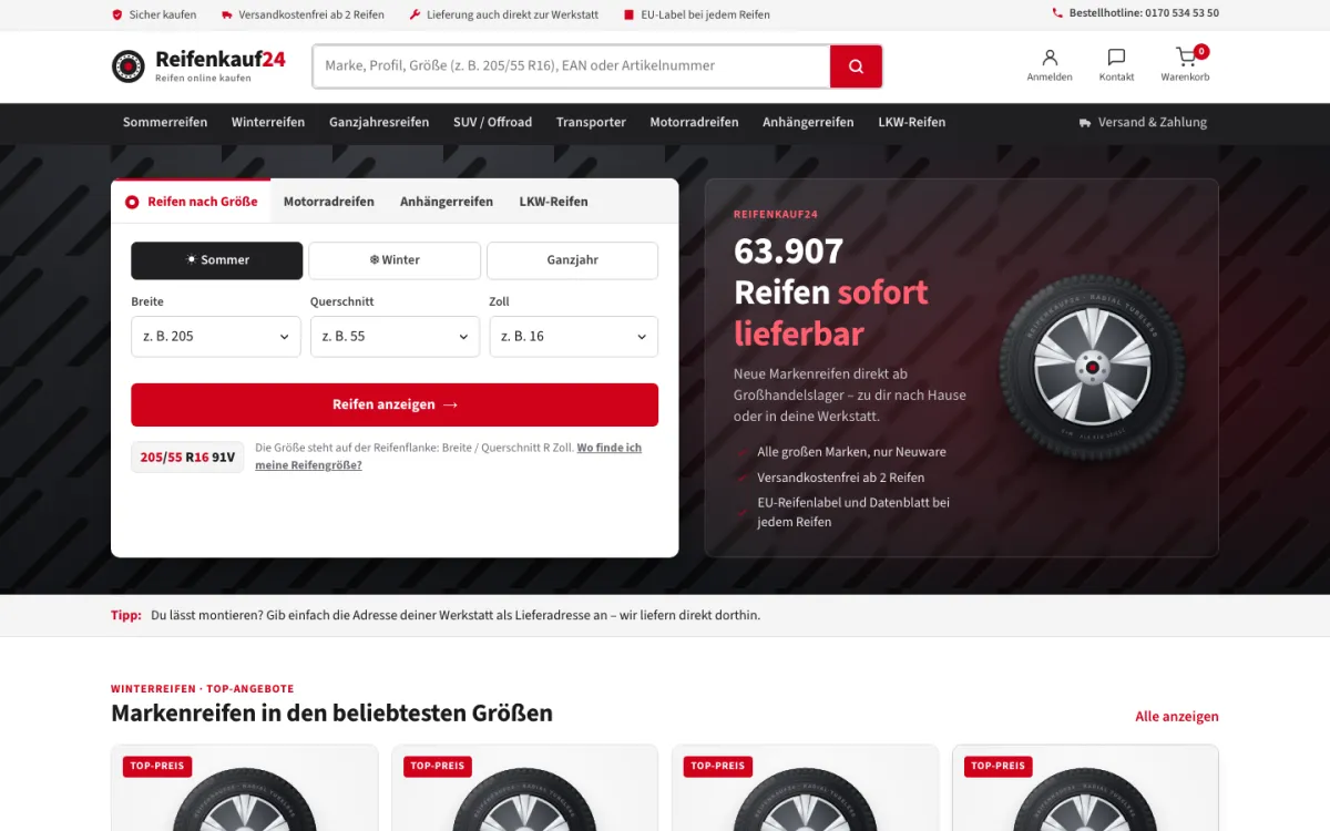 Startseite von reifenkauf24.de